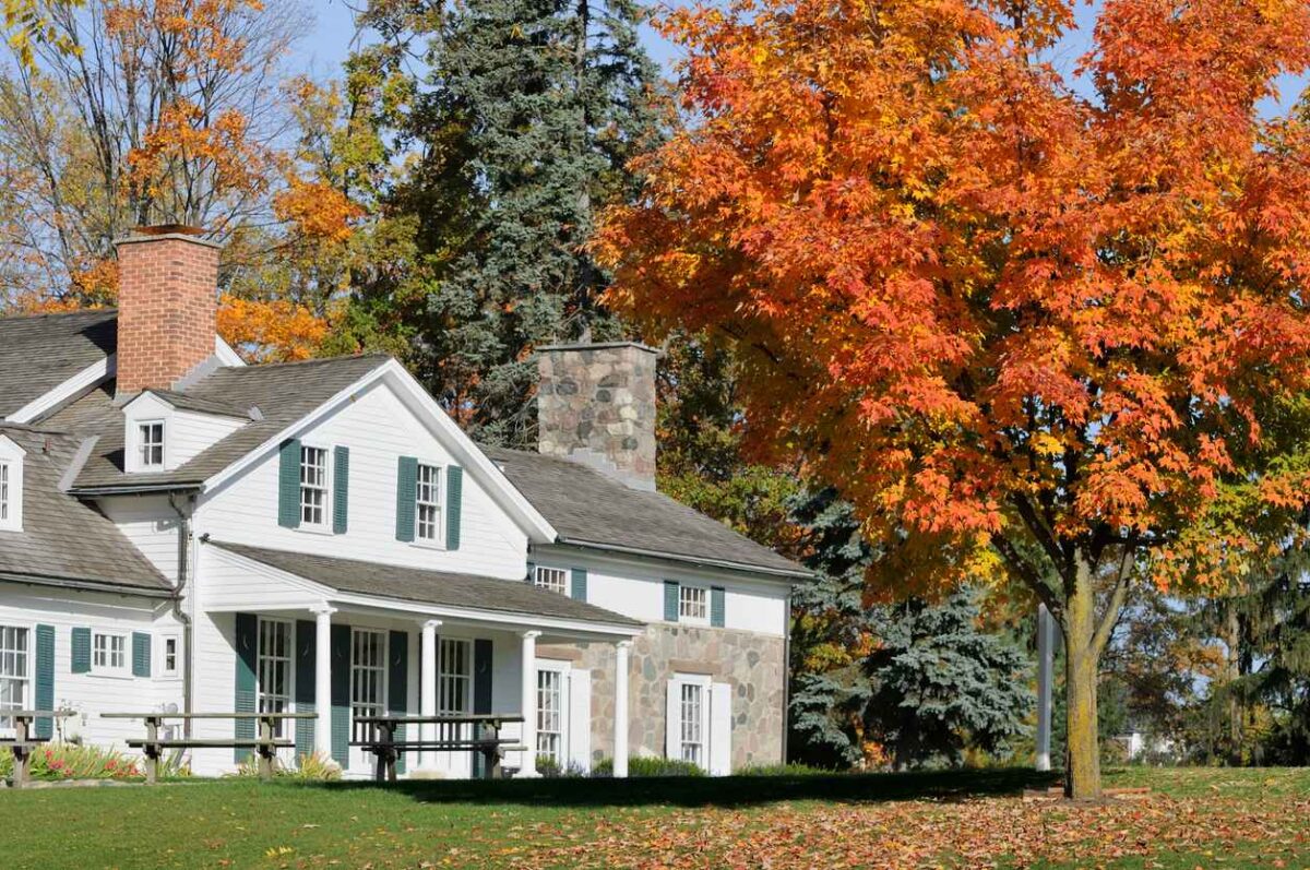A beautiful house with autumn trees around it